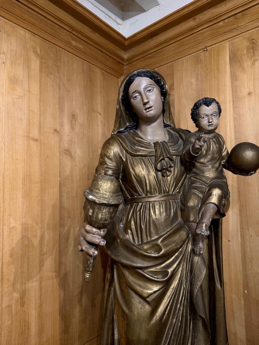 Importante Statue de la Vierge à l'Enfant-photo-4