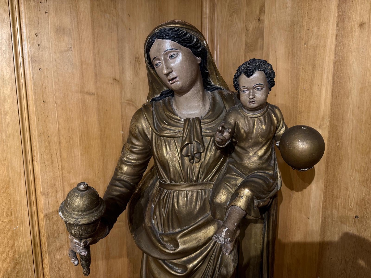 Importante Statue de la Vierge à l'Enfant-photo-1