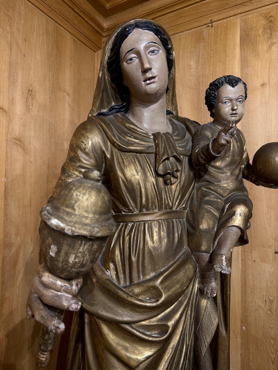Importante Statue de la Vierge à l'Enfant-photo-2