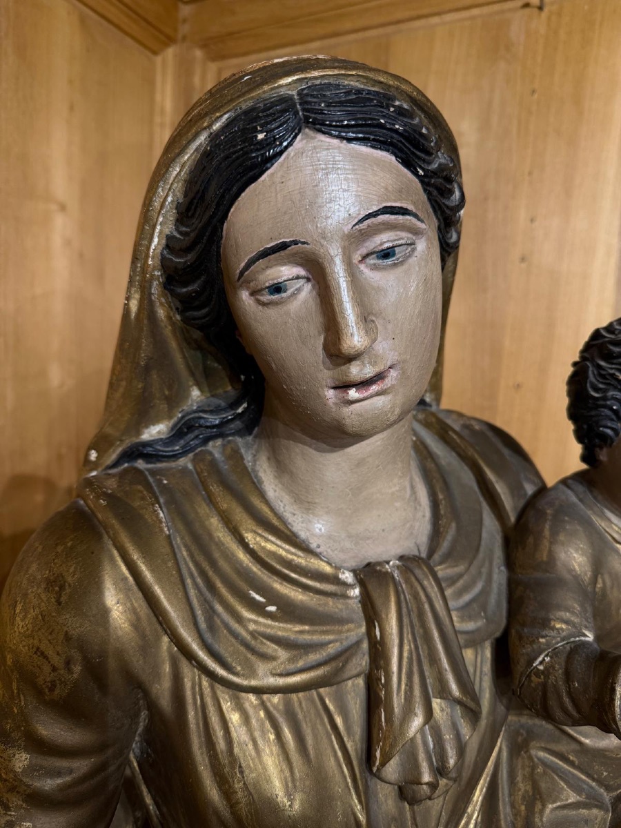 Importante Statue de la Vierge à l'Enfant-photo-3