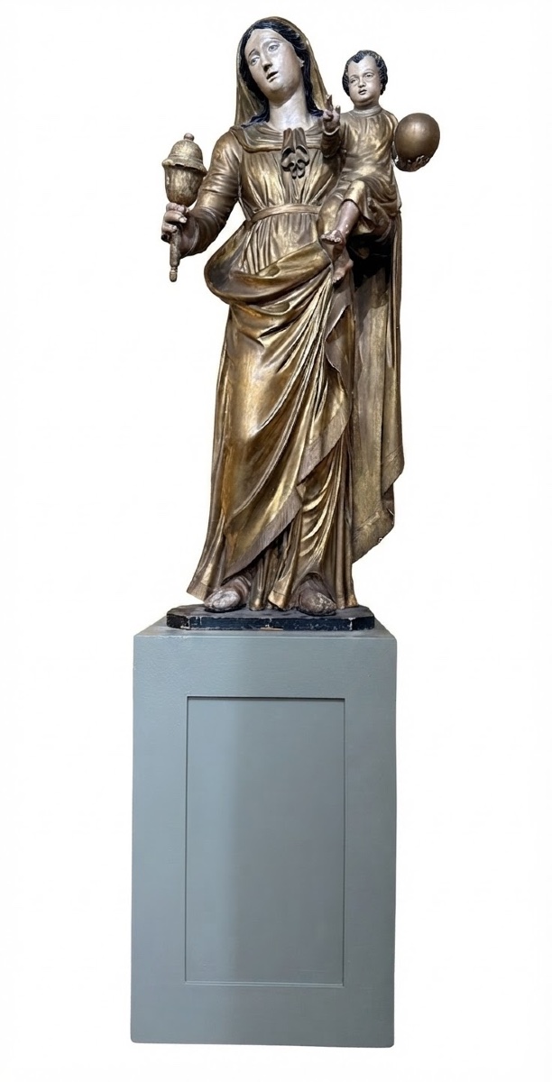 Importante Statue de la Vierge à l'Enfant