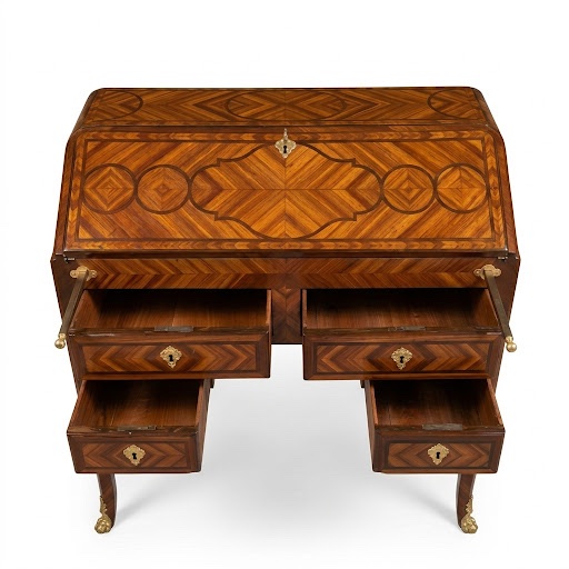 Charming Little Sloped-top Desk With A Storage Compartment, Stamped "migeon"-photo-2