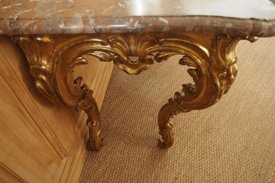 Grande console d’époque Louis XV en bois doré-photo-4