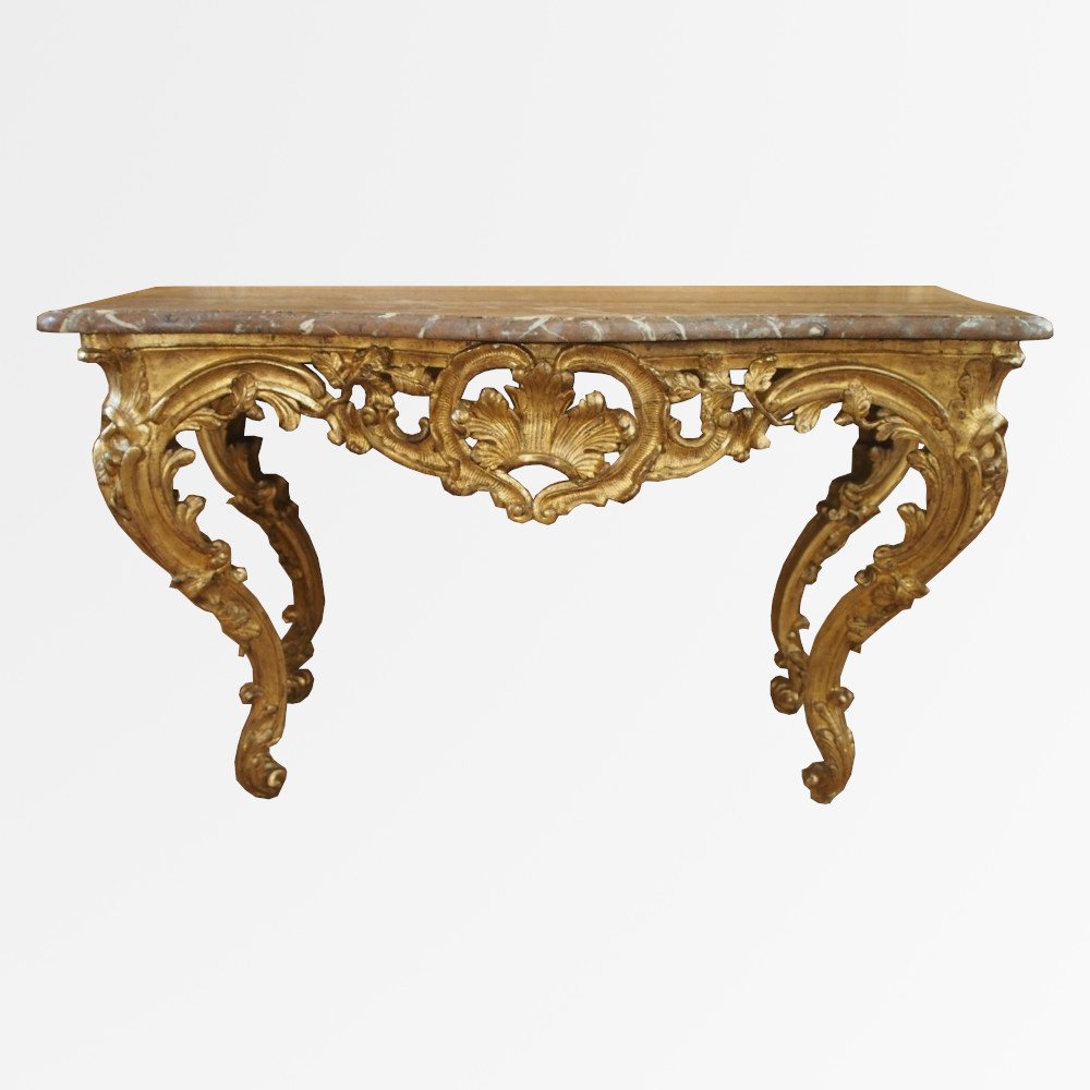 Large Louis XV Period Console In Gilded Wood