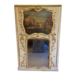 Louis XV Period Trumeau In Painted And Gilded Wood