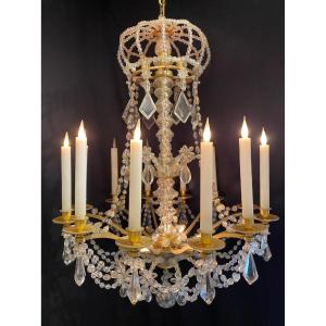 Bronze And Crystal Chandelier