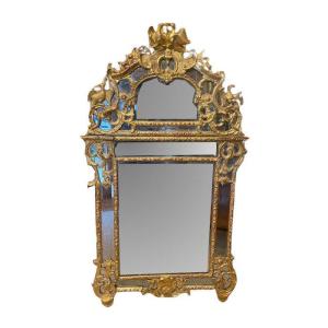 Large Regency Period Mirror With Carved And Gilded Wooden Beads