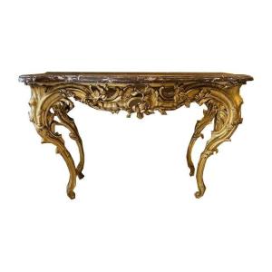 Console d’époque Louis XV en bois sculpté et doré