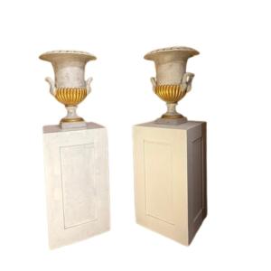 Pair Of Patinated And Gilded Medici Vases, XIXth Century