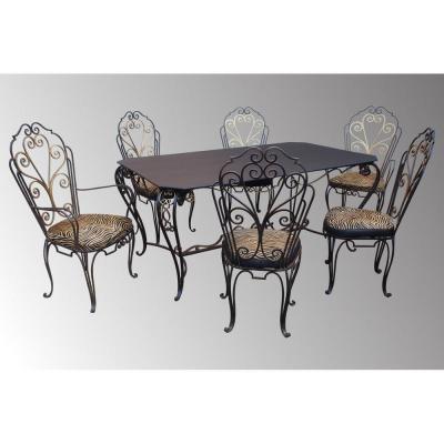 1950-1960 Period Wrought Iron Table And Its Suite Of 4 Chairs And 2 Armchairs