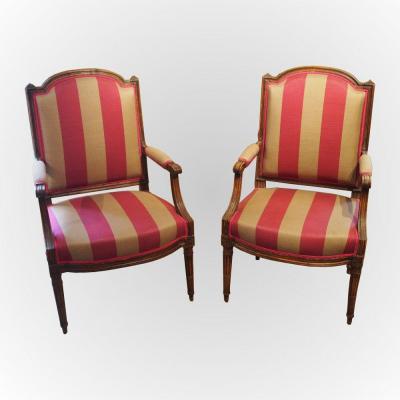 Paire de fauteuils à dossier plat d’époque Louis XVI