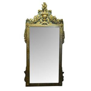 Large Giltwood Mirror From The Louis XVI Period Decorated With Eagle Heads