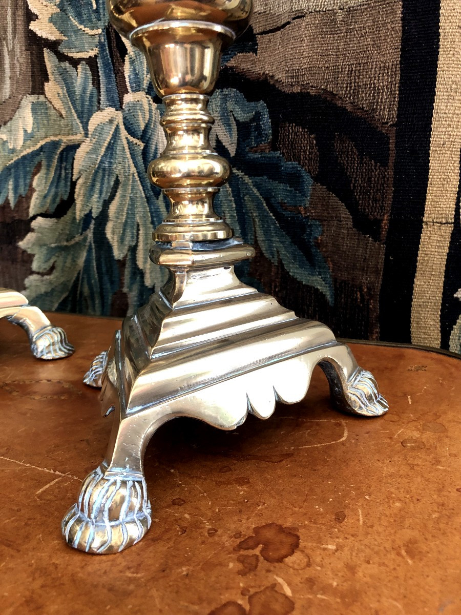 Large Pair Of Candlesticks, 17th Century.-photo-2