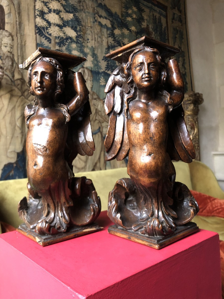 Pair Of Carved Wooden Panels, 17th Century.