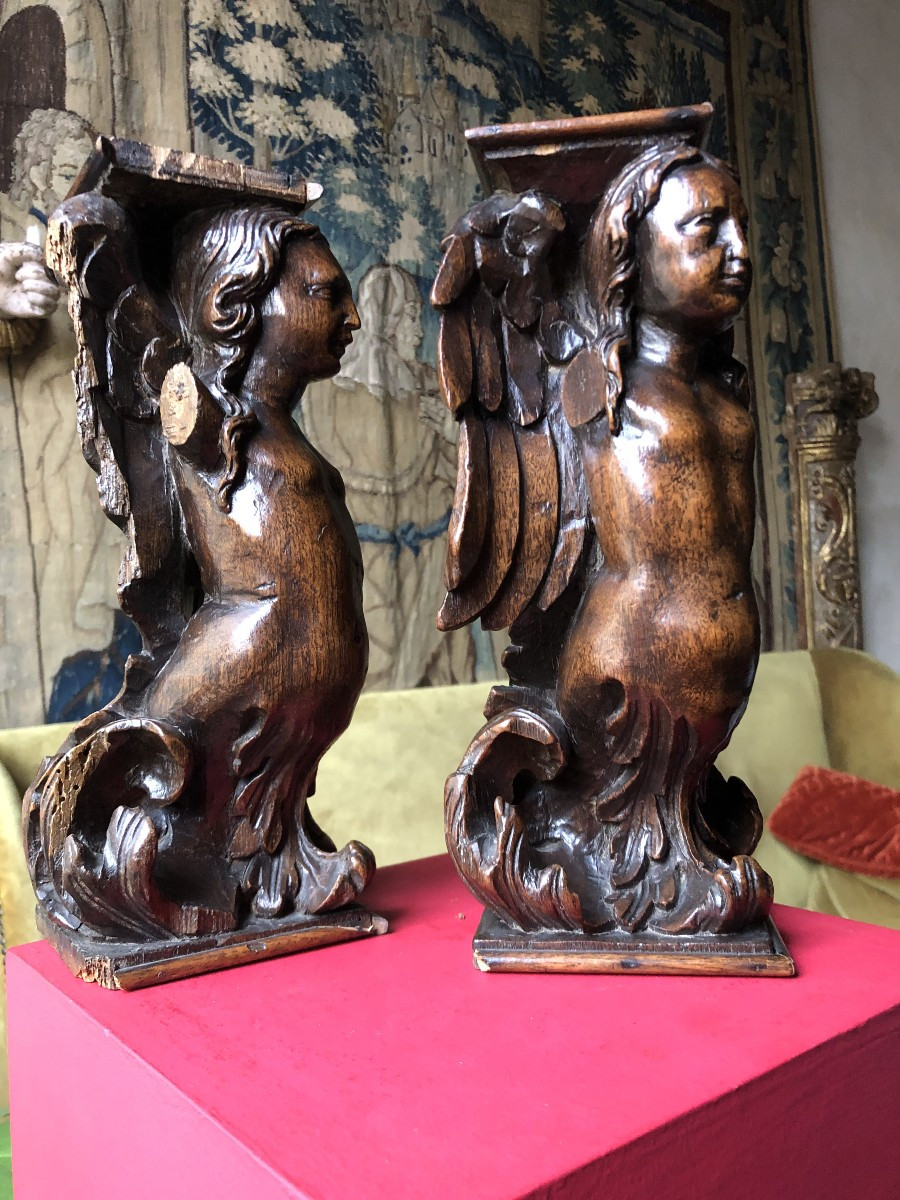 Paire de bois sculptés, XVIIème .-photo-2