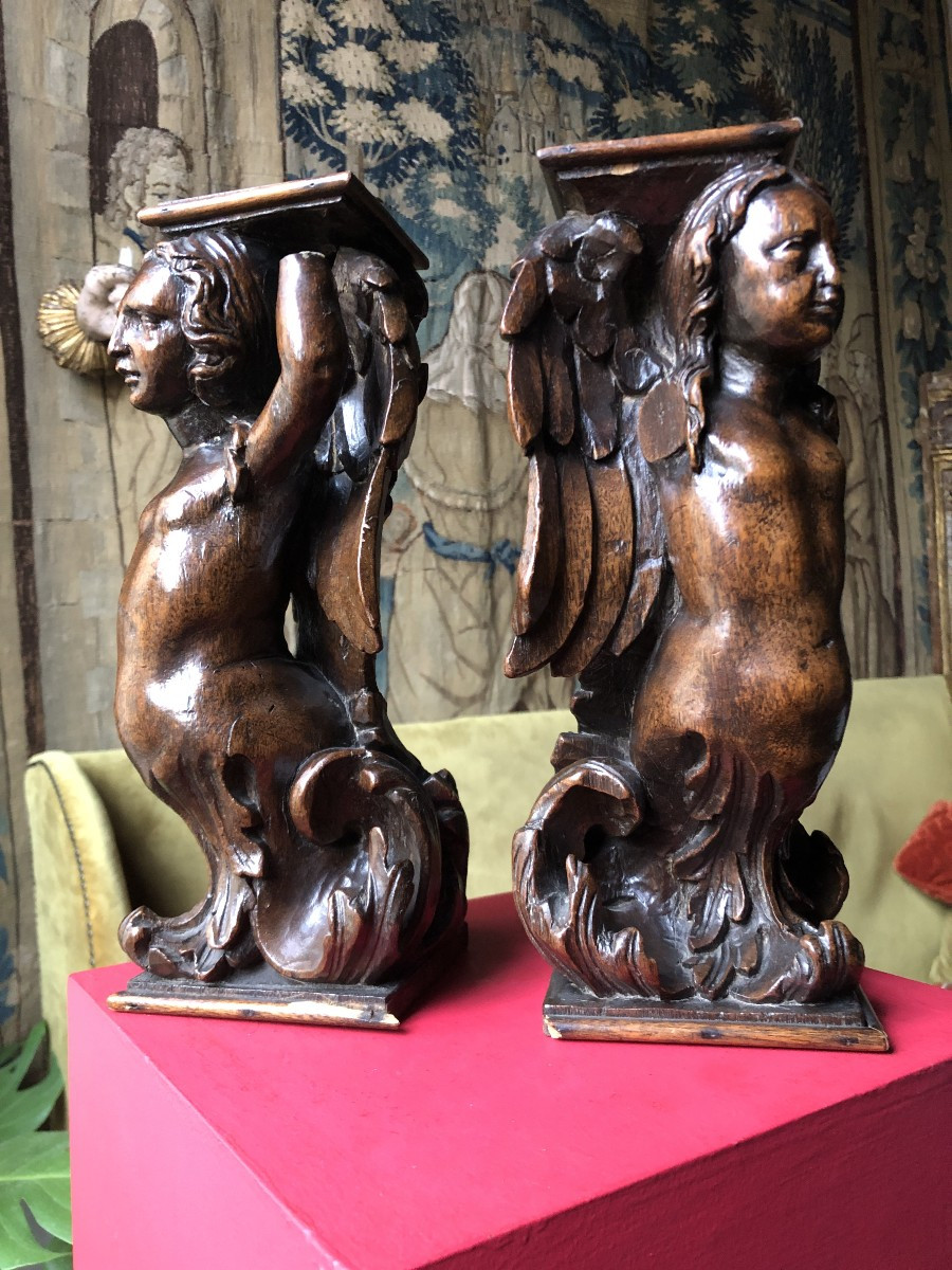 Paire de bois sculptés, XVIIème .-photo-2