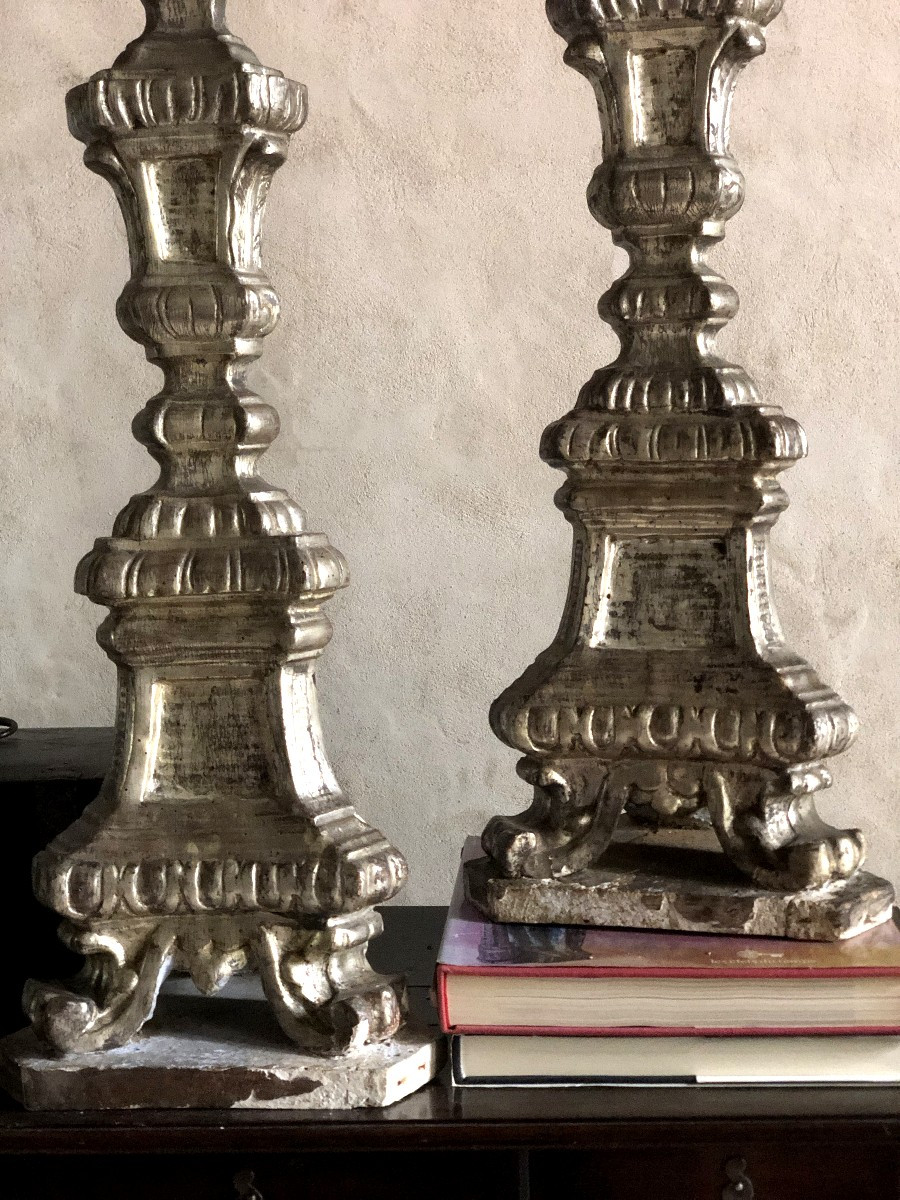 Pair Of Large Candlesticks, 18th Century.-photo-2