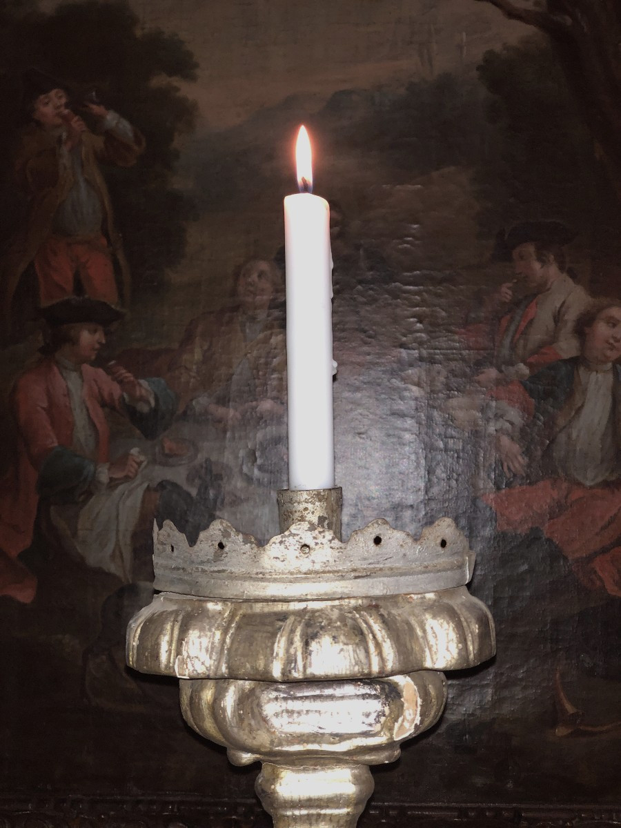 Pair Of Large Candlesticks, 18th Century.-photo-3