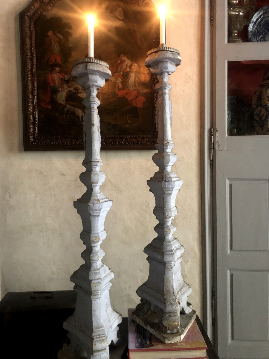 Pair Of Large Candlesticks, 18th Century.-photo-4