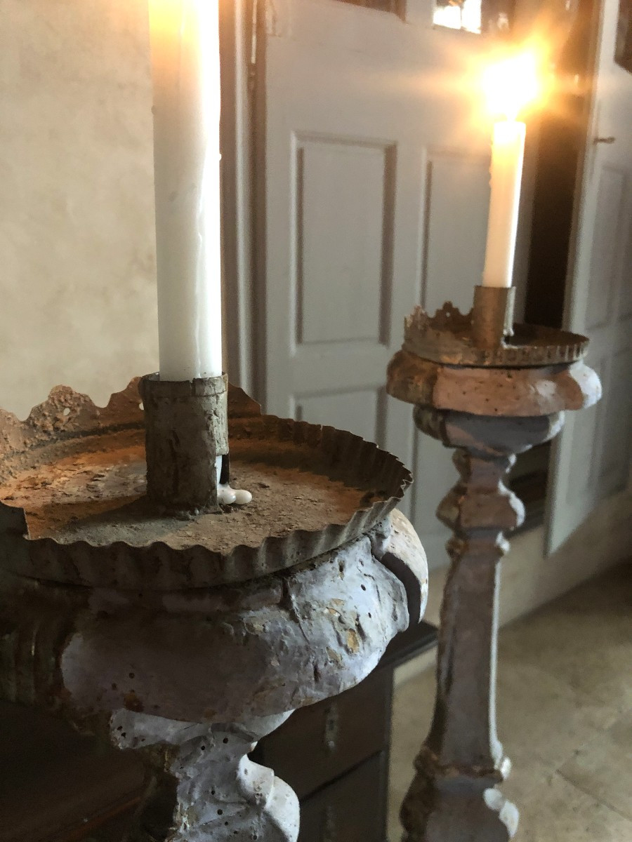 Pair Of Large Candlesticks, 18th Century.-photo-5