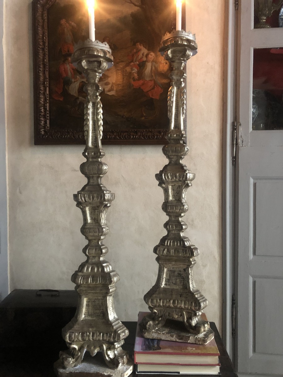 Pair Of Large Candlesticks, 18th Century.-photo-7
