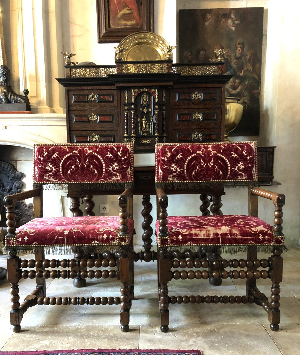 Pair Of Arm Chairs, 17th Century.