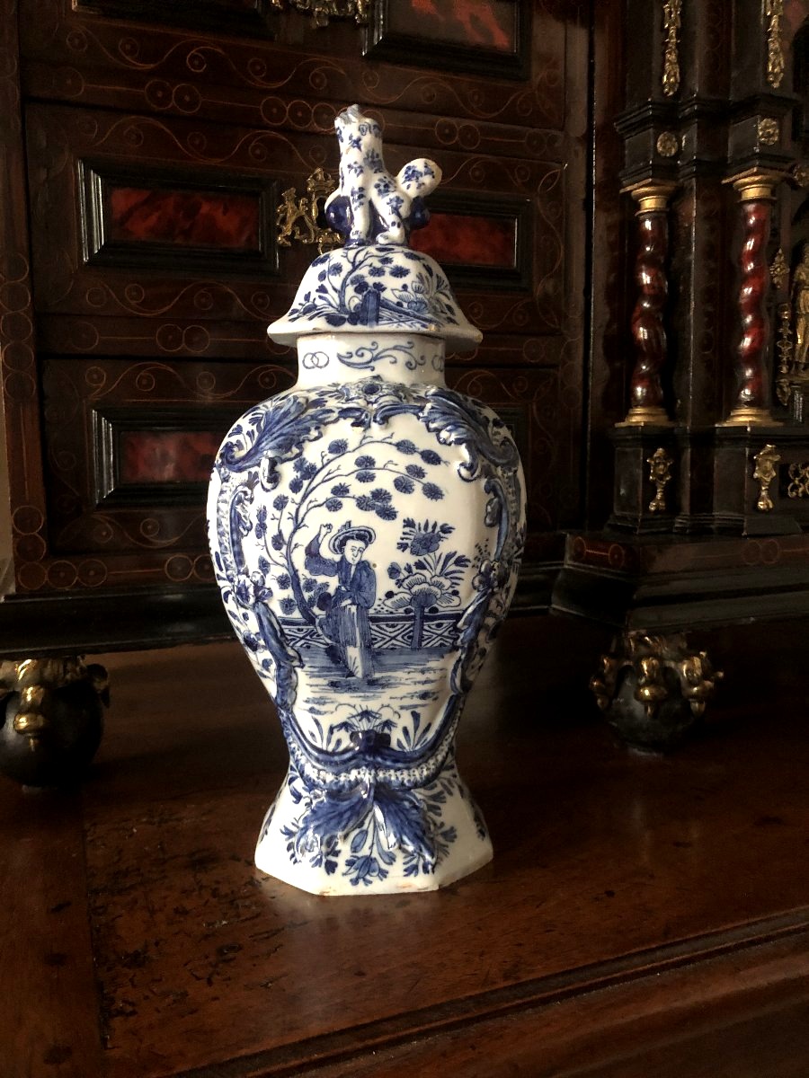 Delft Covered Vase, 18th Century .