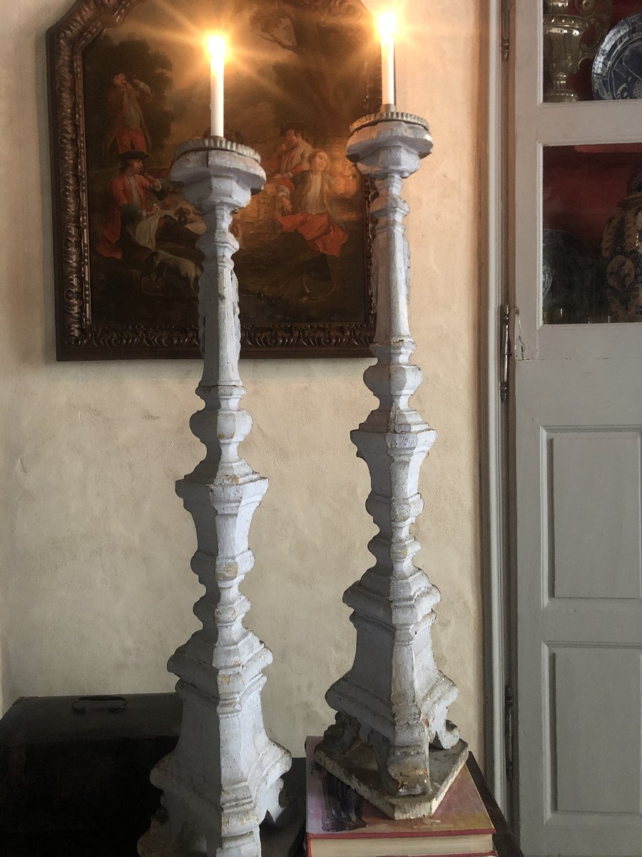 Pair Of Large Candlesticks, 18th Century.-photo-1