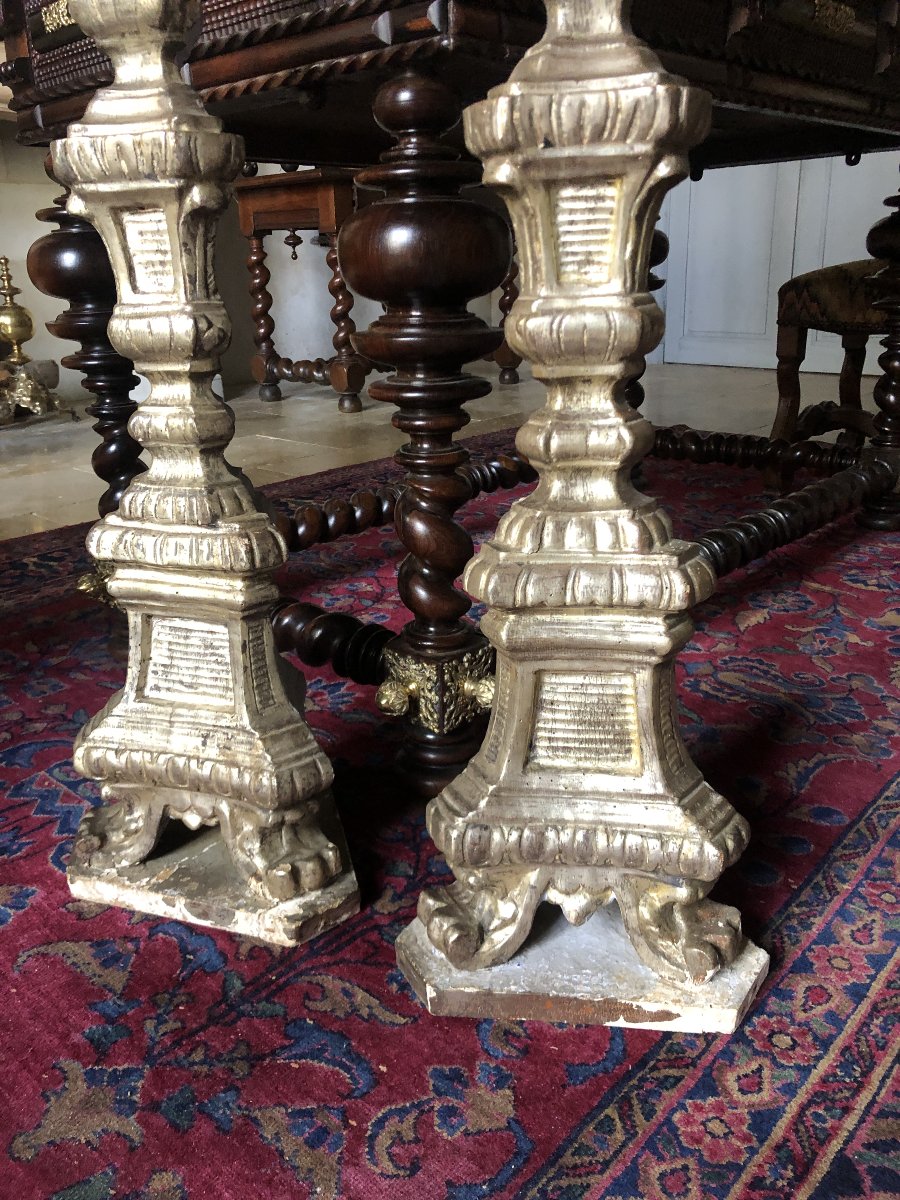 Pair Of Large Candlesticks, 18th Century.-photo-7