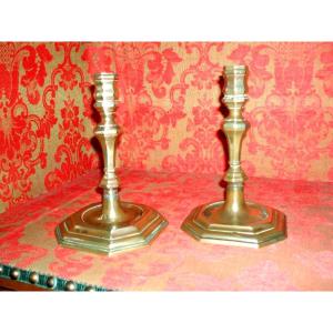 Pair Of Small Candlesticks, 17th Century.