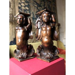 Paire de bois sculptés, XVIIème .