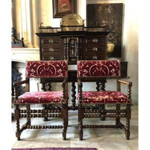 Pair Of Arm Chairs, 17th Century.