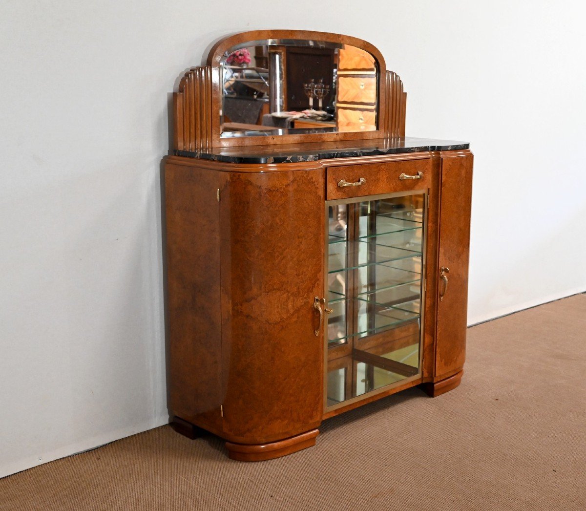 Showcase Buffet In Thuya Burl Veneer And Black Marble, Maison Stourm – 1940-photo-2