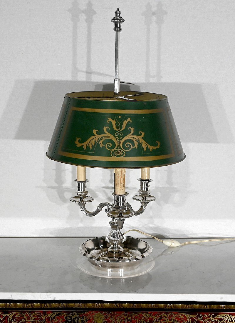 Lampe Bouillotte En Métal Argenté, Style Empire – Milieu XXe