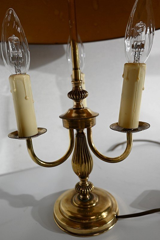 Bouillotte Lamp In Brass With Red Shade, Louis XVI Style - Twentieth-photo-3