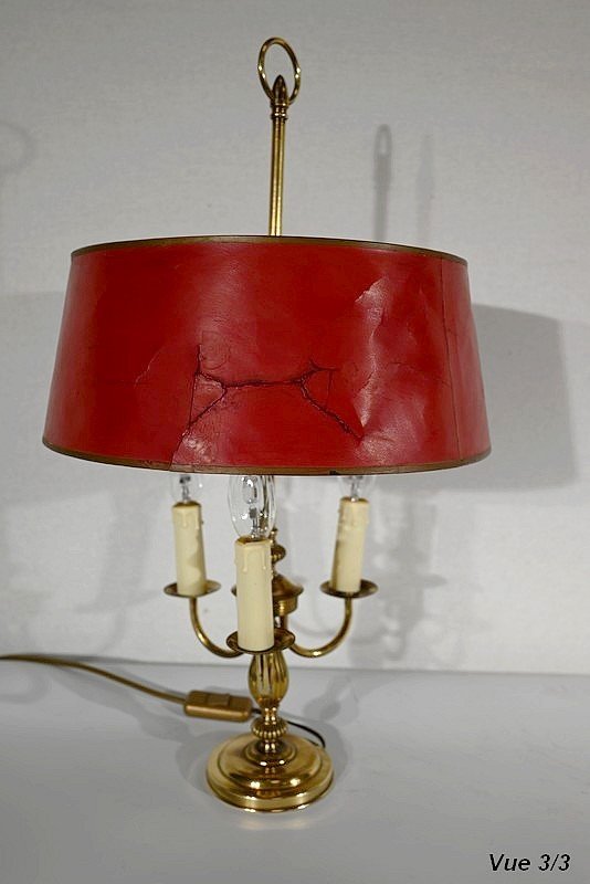 Bouillotte Lamp In Brass With Red Shade, Louis XVI Style - Twentieth-photo-7