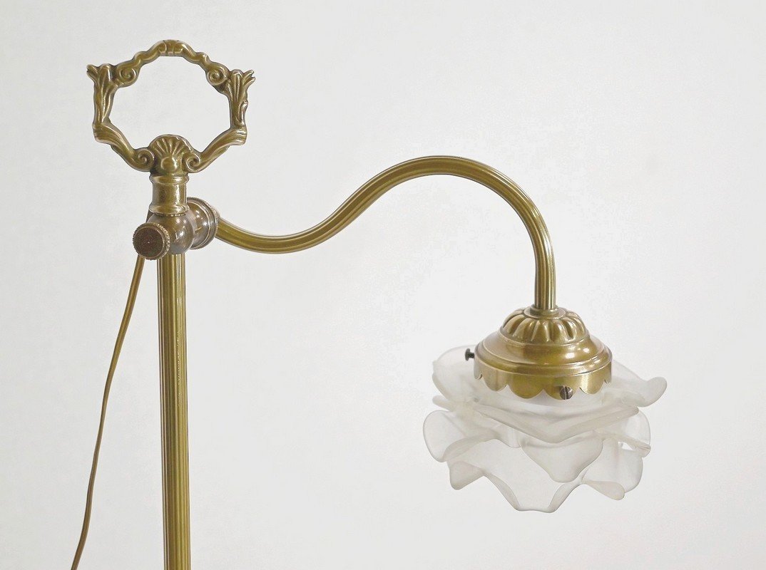 Small Tulip Lamp In Glass And Bronze, Adjustable, Art Deco - 1920-photo-1