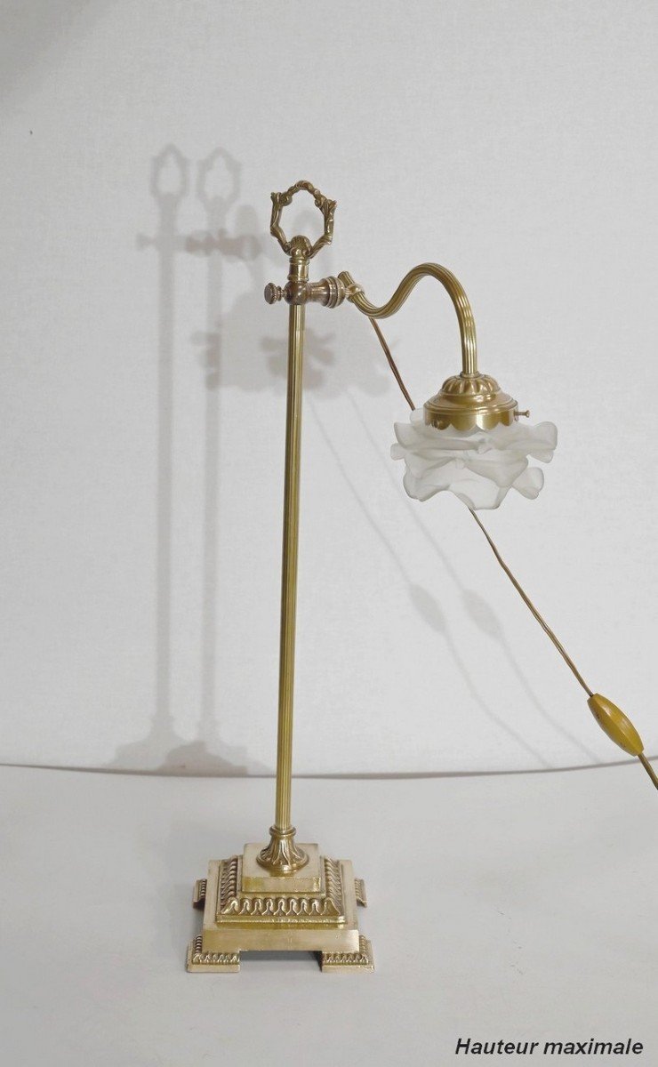 Small Tulip Lamp In Glass And Bronze, Adjustable, Art Deco - 1920-photo-6