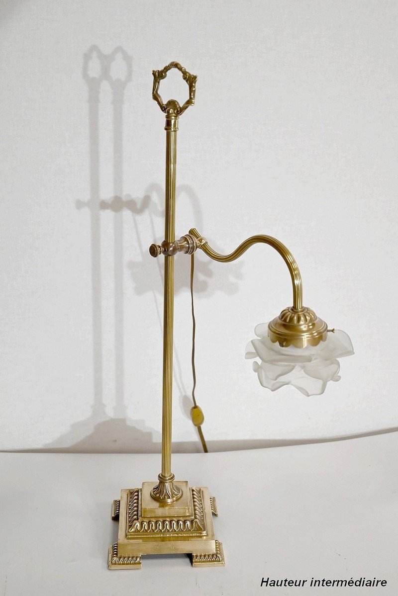 Small Tulip Lamp In Glass And Bronze, Adjustable, Art Deco - 1920-photo-7