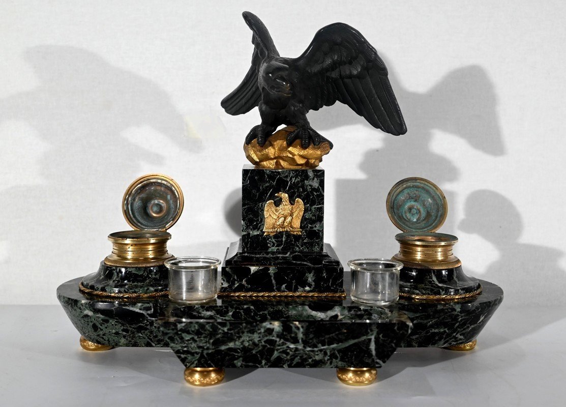 Rare Marble And Bronze Desk Set, Empire Style - 2nd Half Of The Nineteenth-photo-2