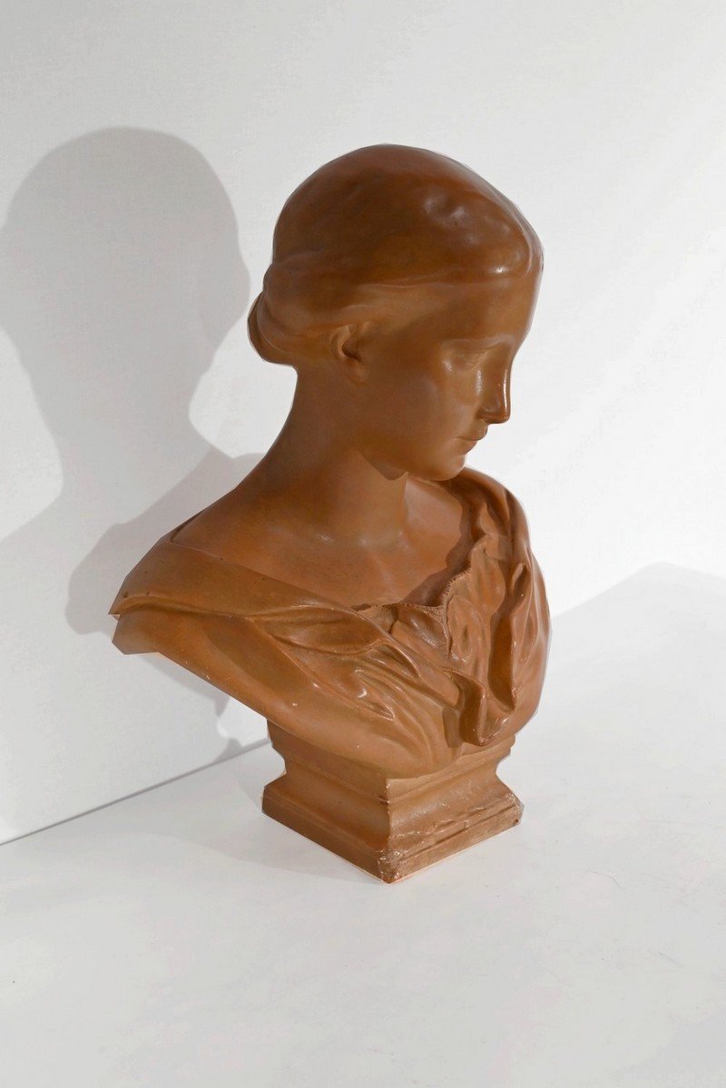 Buste En Terre Cuite, Signé Atelier Lorenzi – 1920-photo-2