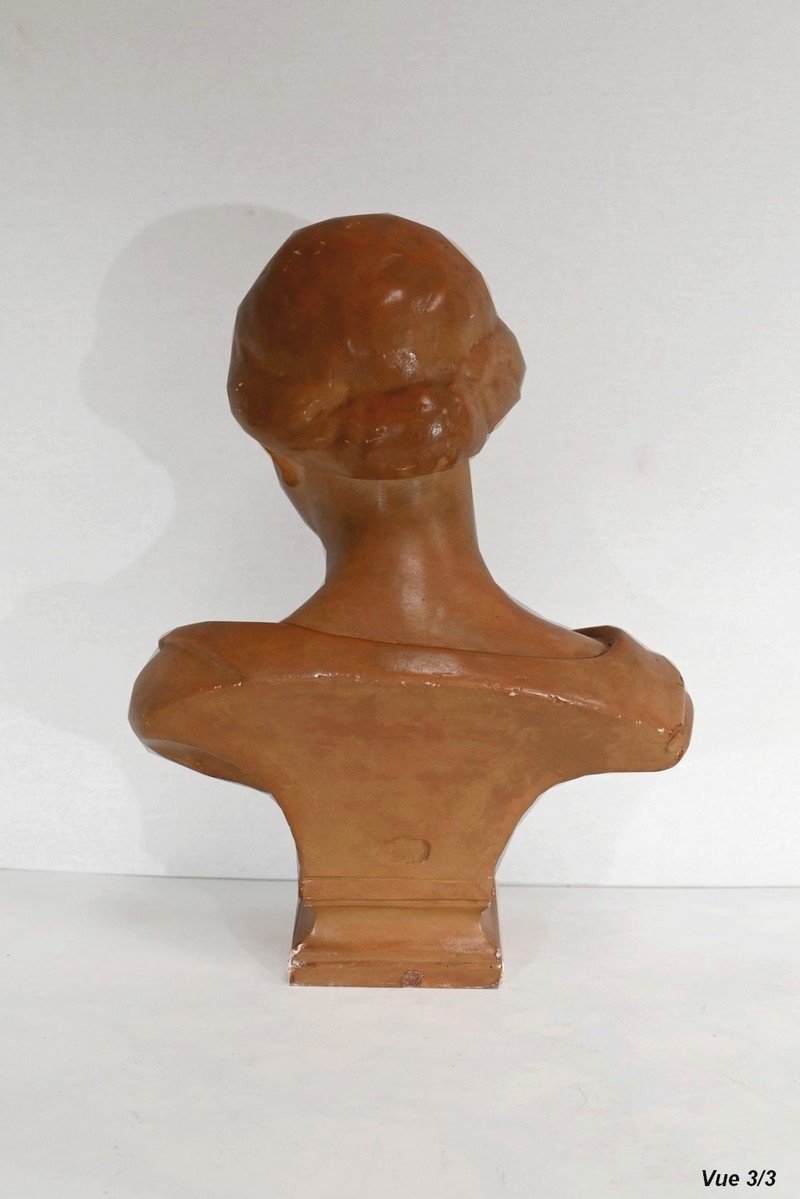 Buste En Terre Cuite, Signé Atelier Lorenzi – 1920-photo-5