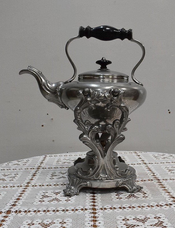 Samovar In Silvered Copper, Louis XV Style - 2nd Half Of The Nineteenth