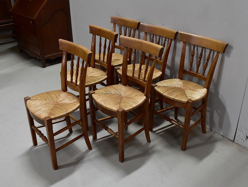 Suite Of 6 Straw Chairs In Blond Cherry - 2nd Half Of The Nineteenth-photo-3