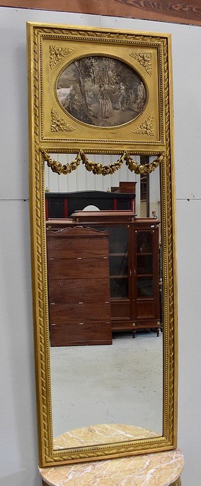 Ensemble Miroir Trumeau Et Console Demi-lune, En Bois Doré - Fin XIXe-photo-3