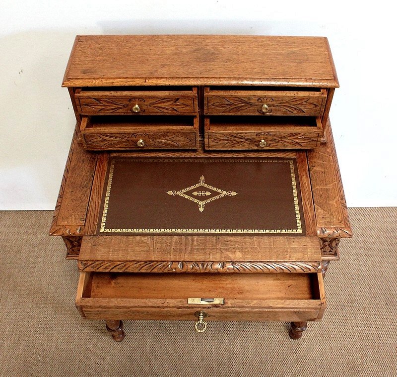 Rare Small Children's Desk With Step In Solid Oak - Late Nineteenth-photo-3