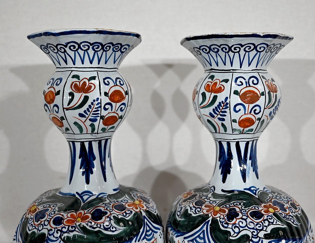 Paire De Vases En Faïence Polychrome De Delft – XIXe-photo-1