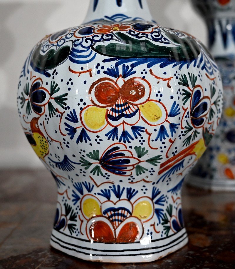 Paire De Vases En Faïence Polychrome De Delft – XIXe-photo-6