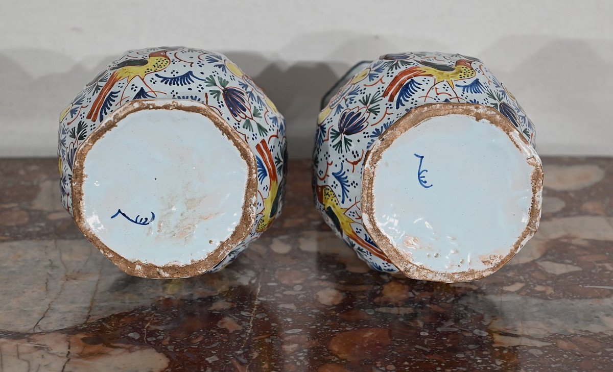 Pair Of Polychrome Earthenware Vases From Delft - Nineteenth-photo-7