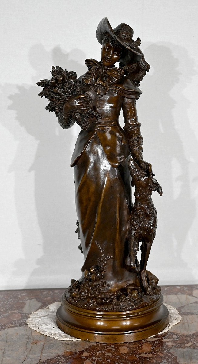Important Bronze « L’élégante Et Son Chien », De A. Gaudez – Fin XIXe-photo-4